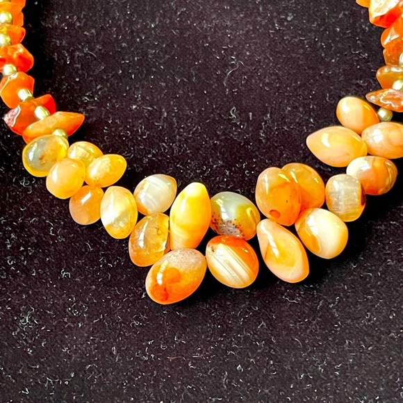 VTG Stunning Natural  Carnelian Agate & Amber Beaded Necklace Boho Beads 15.5” - Picture 2 of 5